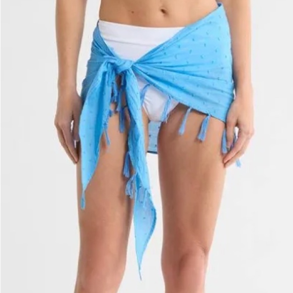 Vitamin A blue Tassel sirena crinkle linen Swim Sarong
